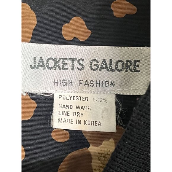 Retro Animal Print Bomber Jacket L Brown Leopard Safari Neutral Chic Festive 70s - Picture 3 of 14